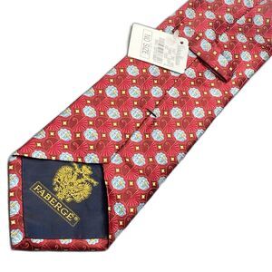Faberge Silk Tie Vintage Neiman Marcus Floral Fan USA XL X-Long Red Blue NWT
